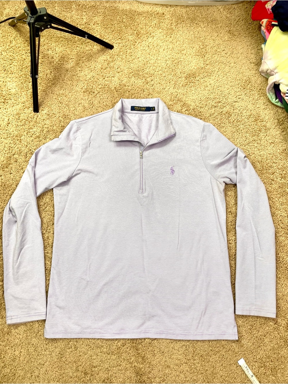Ralph Lauren Polo Golf Light Lavender Striped Polo Quarter Zip Long Sleeve